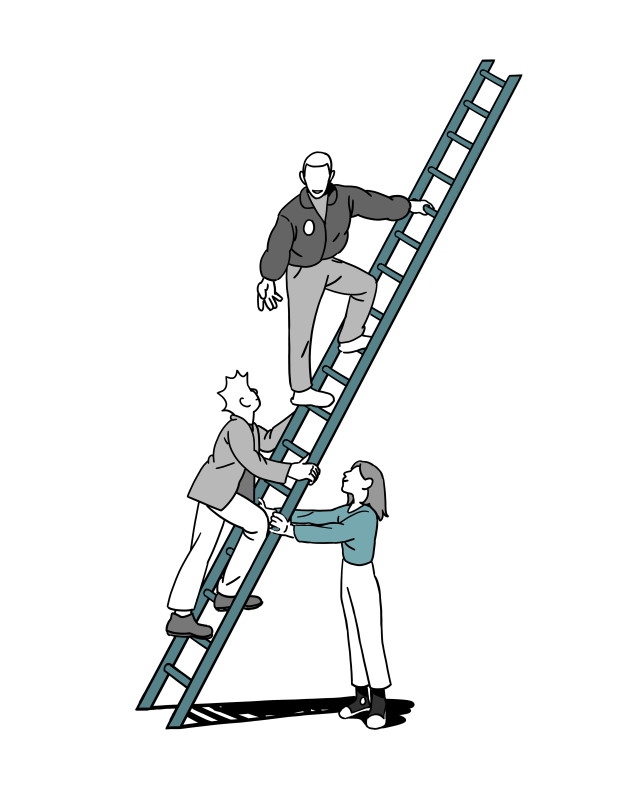 Des personnes qui montent à une échelle