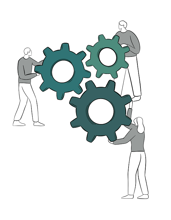 Des personnes qui assemblent des engrenages